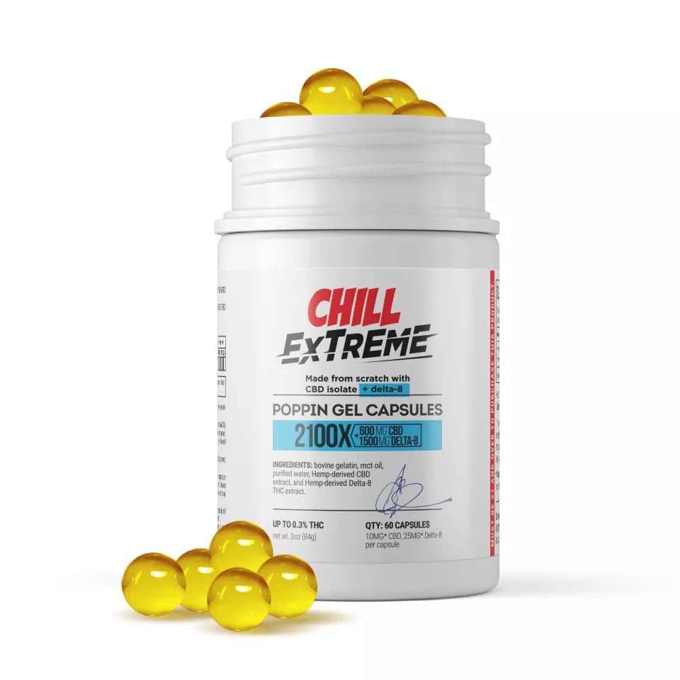 Chill Extreme CBD Delta 8 Capsules 35mg 60ct - Wholesale Hemp-Derived D8 Pills