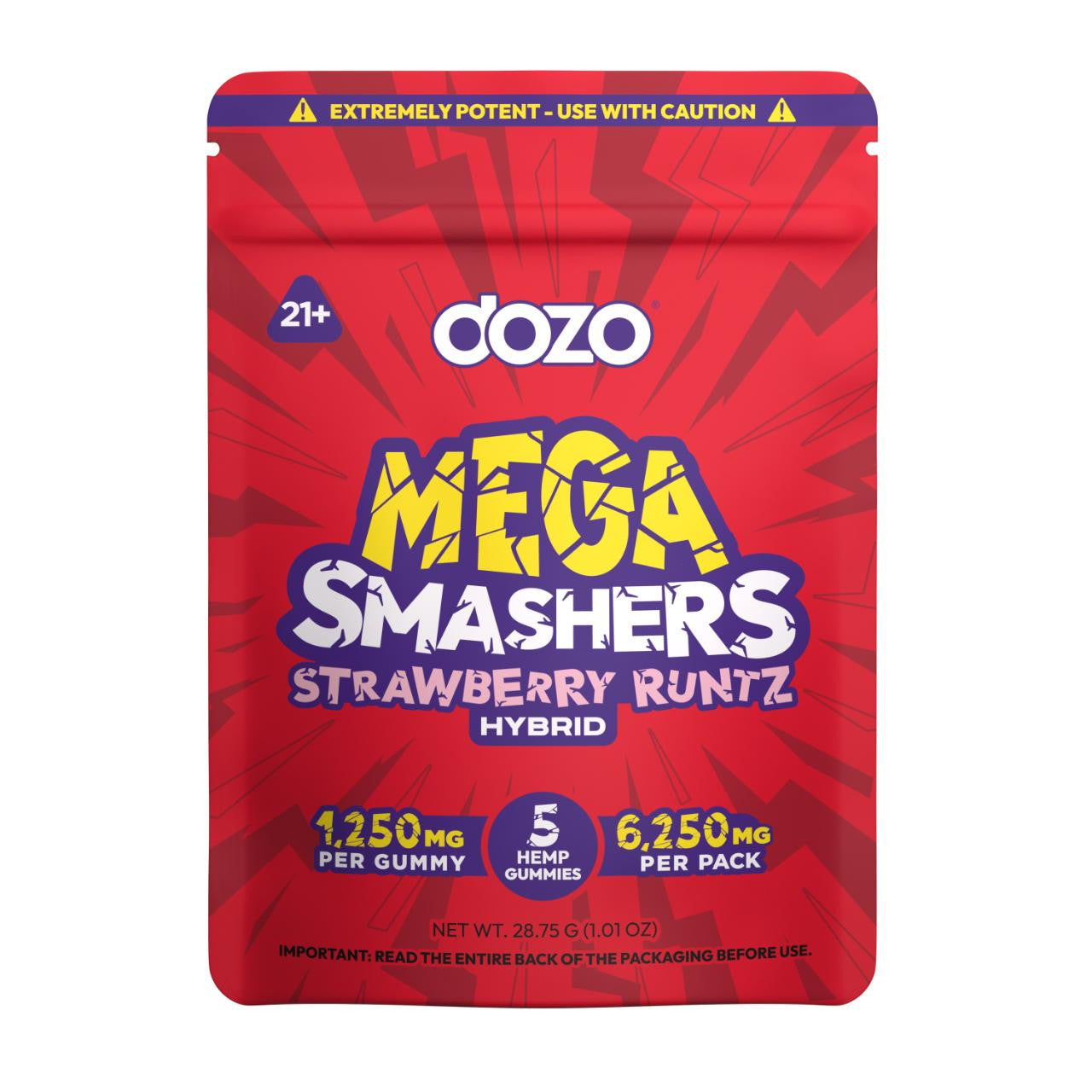 DOZO Mega Smashers 6250MG Gummies - Delta 8 HHC THCP D9 CBD | 5 Count Ultra High Potency