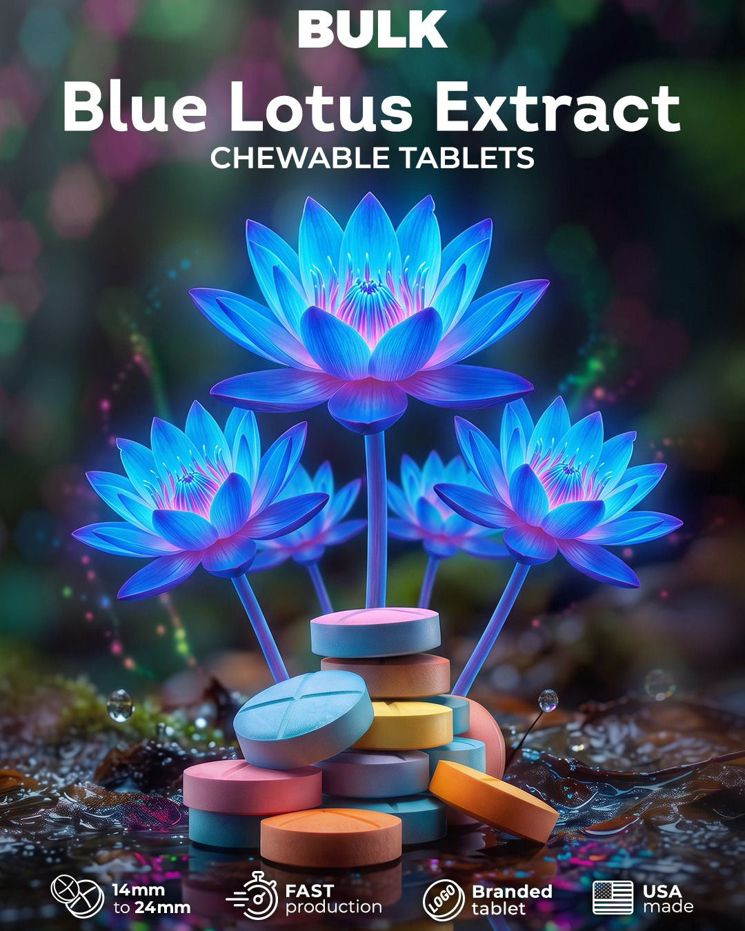 Blue Lotus Extract Chewable Tablets Bulk 1000pcs