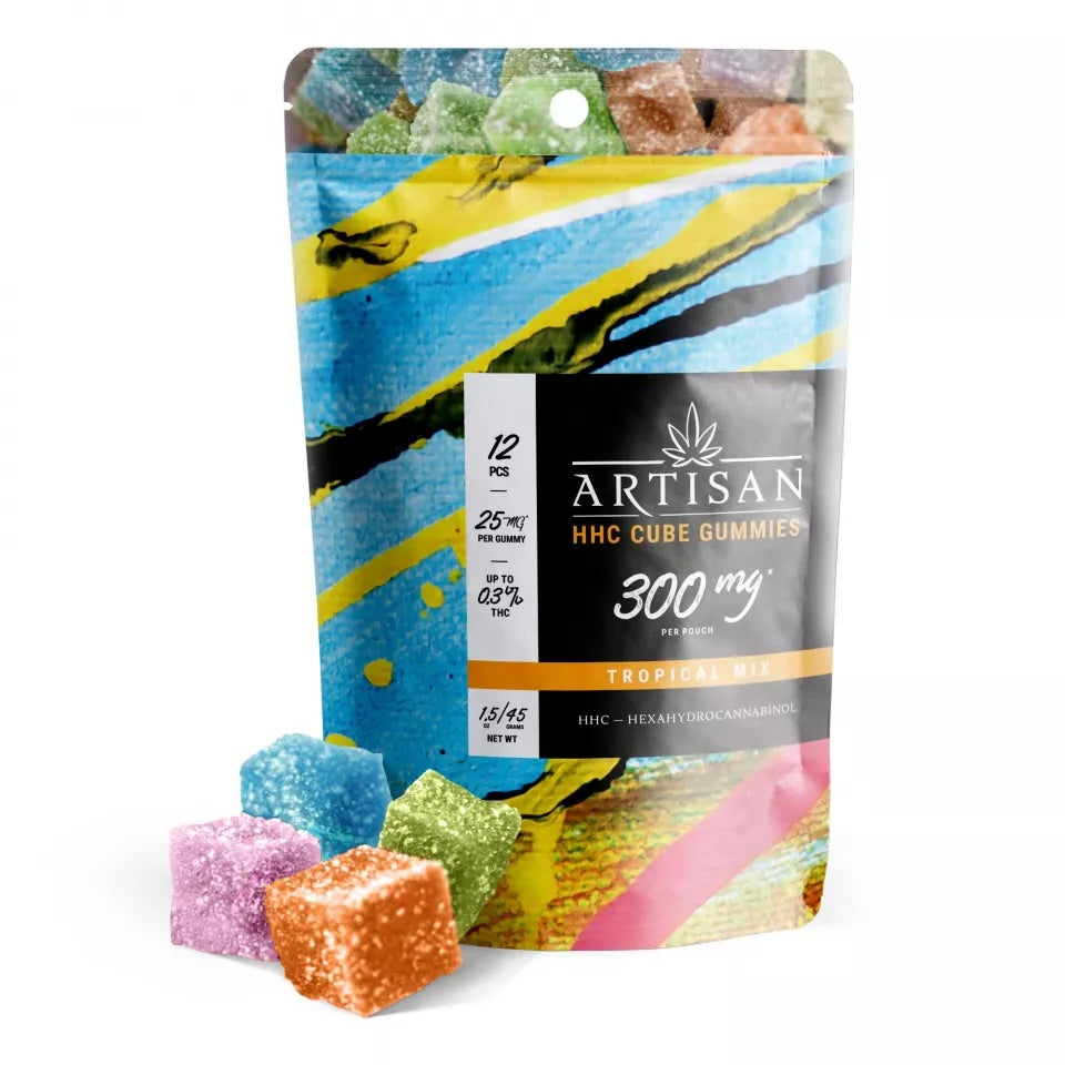 Artisan 300mg HHC Cube Gummies Tropical Mix (Box of 12) Pouches