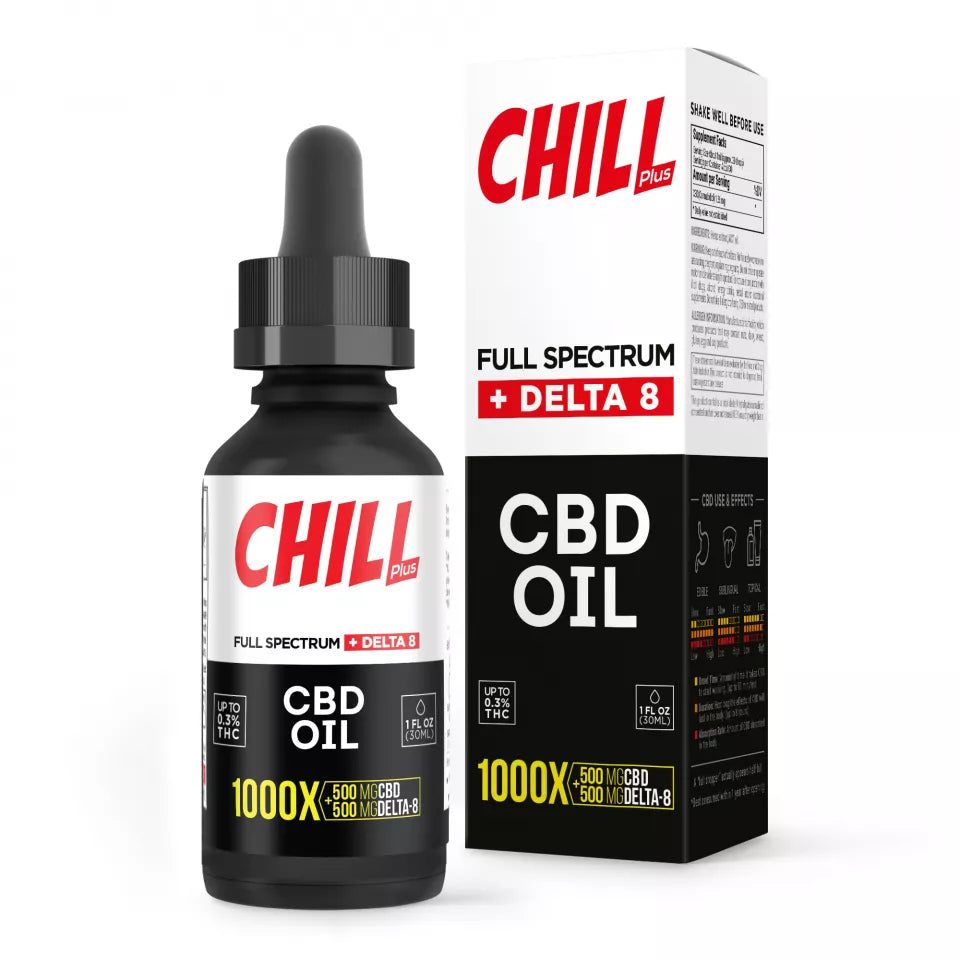 Chill Plus Delta 8 Full Spectrum CBD Oil Tincture Wholesale - D8+CBD Hemp-Derived