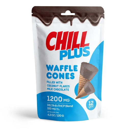 Chill Plus 100mg Chocolate Waffle Cones D8, THCP 12 Cones per Bag