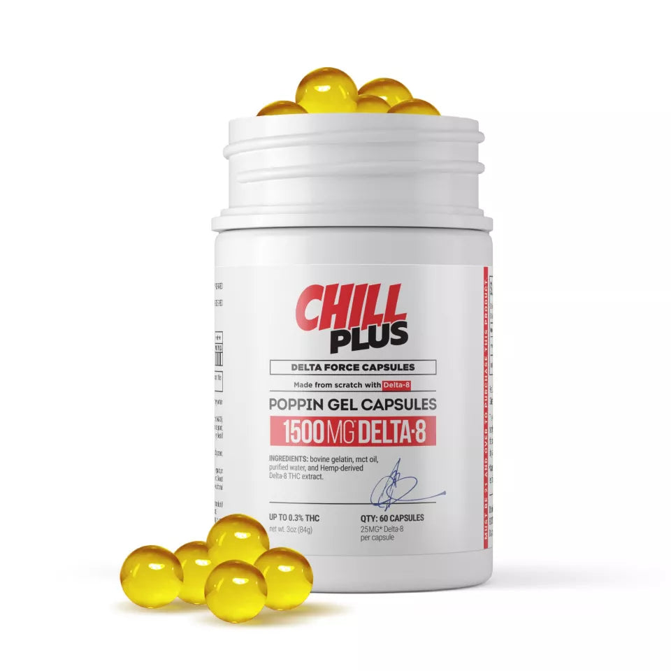 Chill Plus Delta 8 Capsules 25mg 60ct 1500mg - Wholesale D8 THC Pills