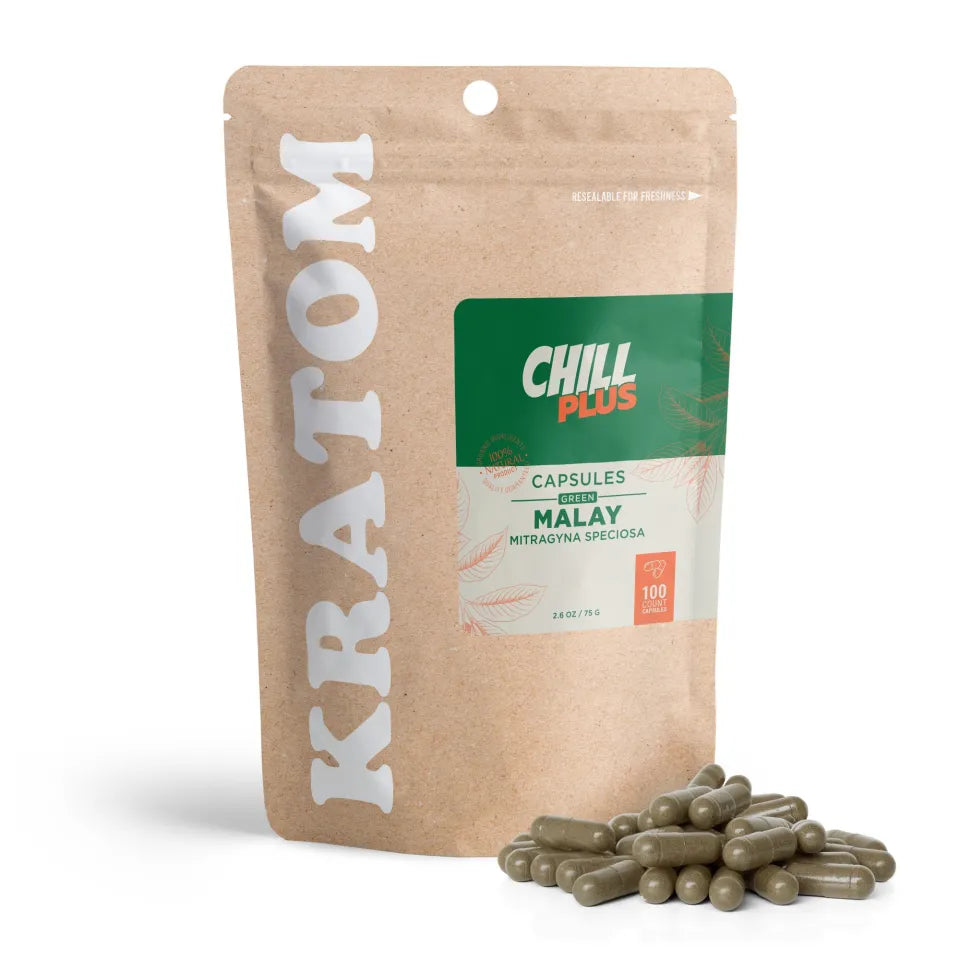 Chill Plus Green Malay Kratom Capsules 500mg 100ct Wholesale - Premium Alkaloid Pills