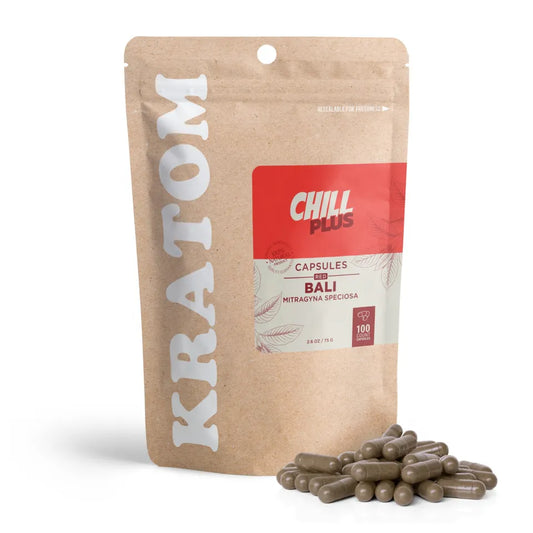 Chill Plus Red Bali Kratom Capsules 500mg 100ct Wholesale - Premium Alkaloid Pills