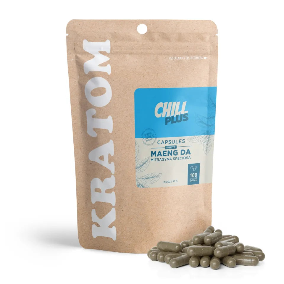 Chill Plus White Maeng Da Kratom Capsules 500mg 100ct Wholesale - Premium Alkaloid Pills