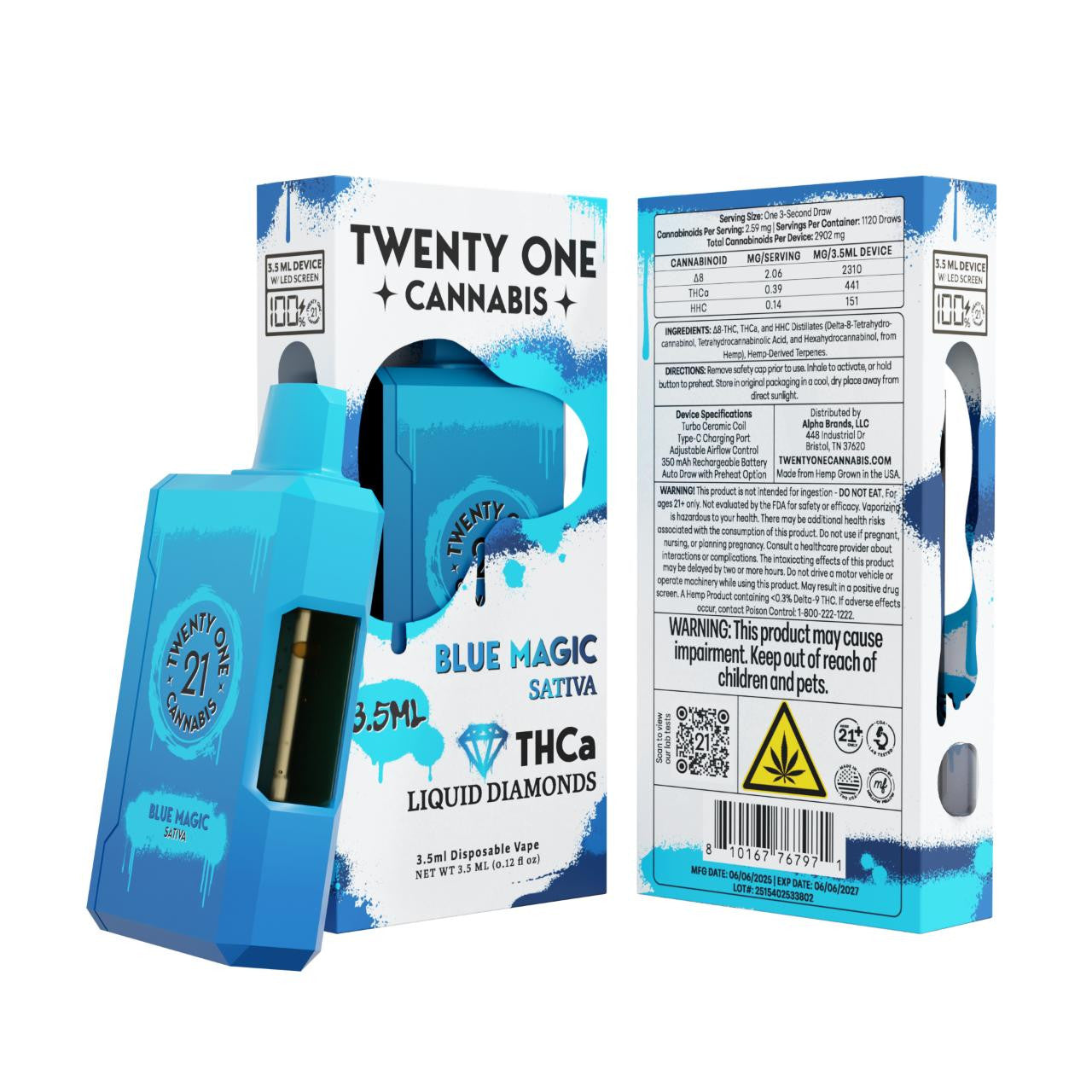 Twenty One THCA Liquid Diamonds Disposable Vape 3.5ML - Premium Cannabis