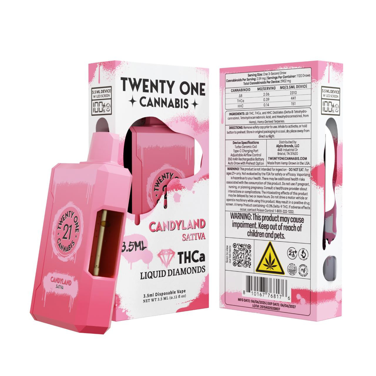Twenty One THCA Liquid Diamonds Disposable Vape 3.5ML - Premium Cannabis