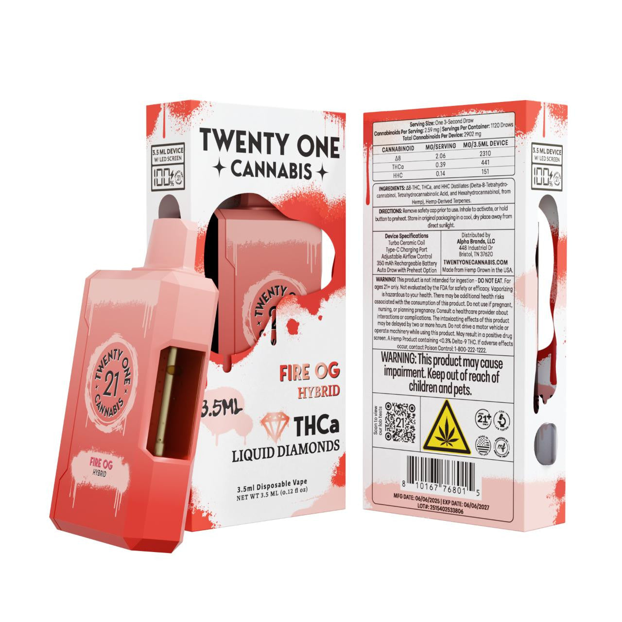Twenty One THCA Liquid Diamonds Disposable Vape 3.5ML - Premium Cannabis