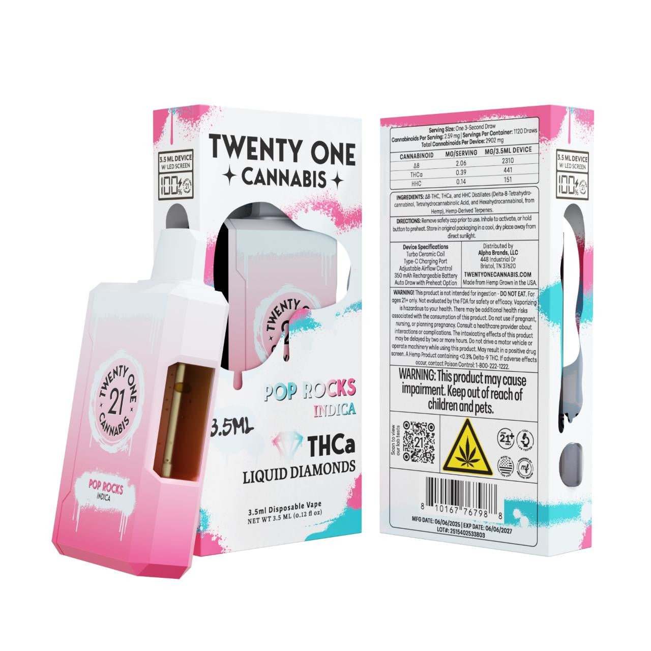 Twenty One THCA Liquid Diamonds Disposable Vape 3.5ML - Premium Cannabis