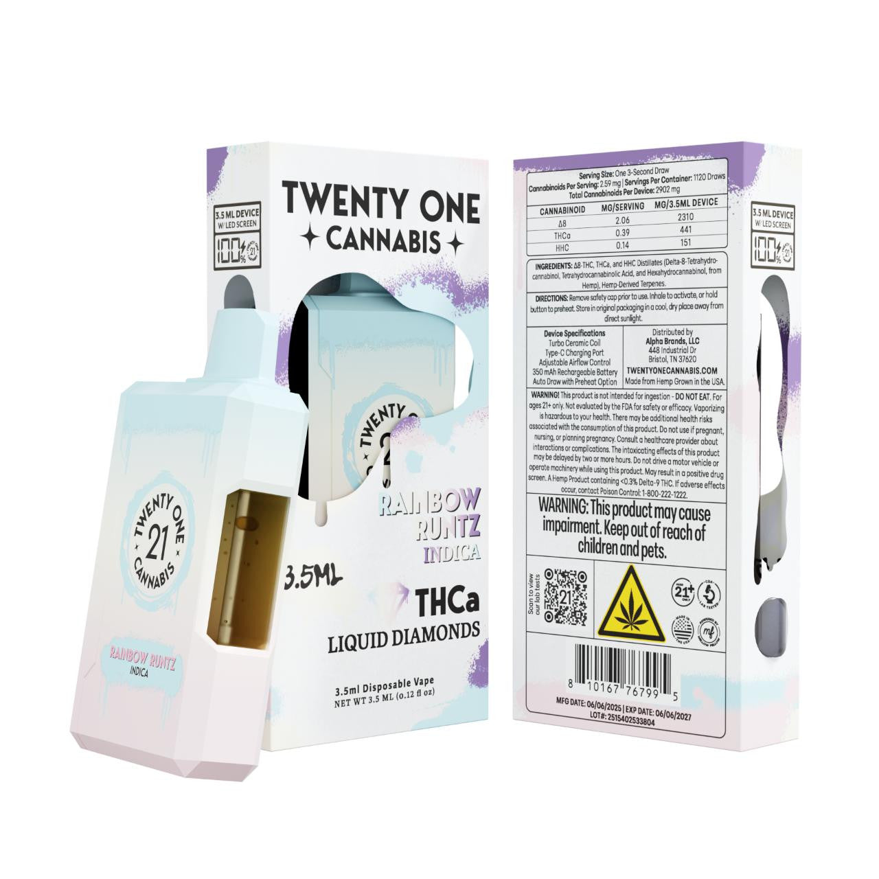 Twenty One THCA Liquid Diamonds Disposable Vape 3.5ML - Premium Cannabis