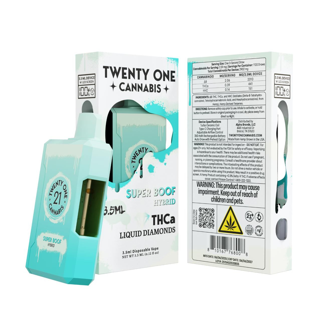 Twenty One THCA Liquid Diamonds Disposable Vape 3.5ML - Premium Cannabis