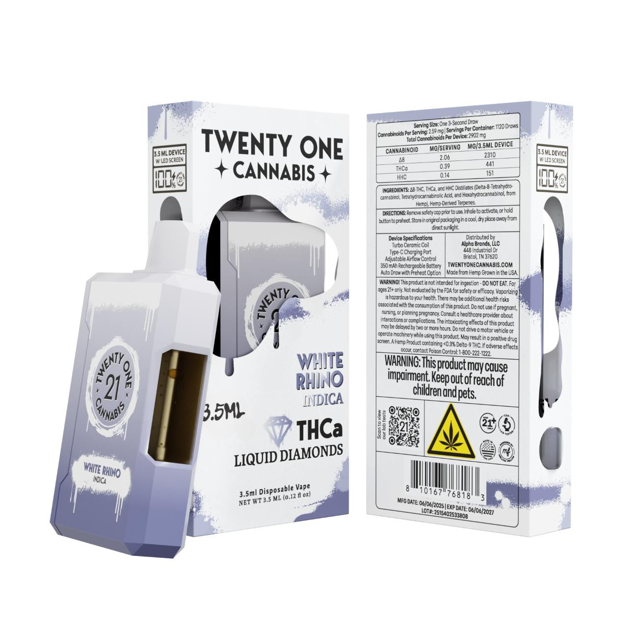 Twenty One THCA Liquid Diamonds Disposable Vape 3.5ML - Premium Cannabis