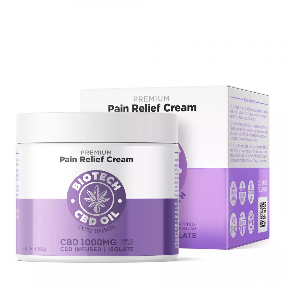 Biotech CBD Pain Relief Cream 4oz 1000mg - Wholesale Menthol Muscle Joint Topical