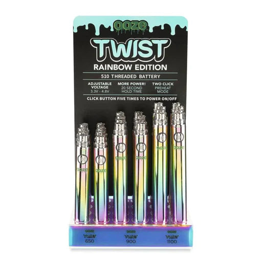 Ooze Twist Battery Display 24 Count Rainbow Edition - Wholesale 510 Thread Vape Battery